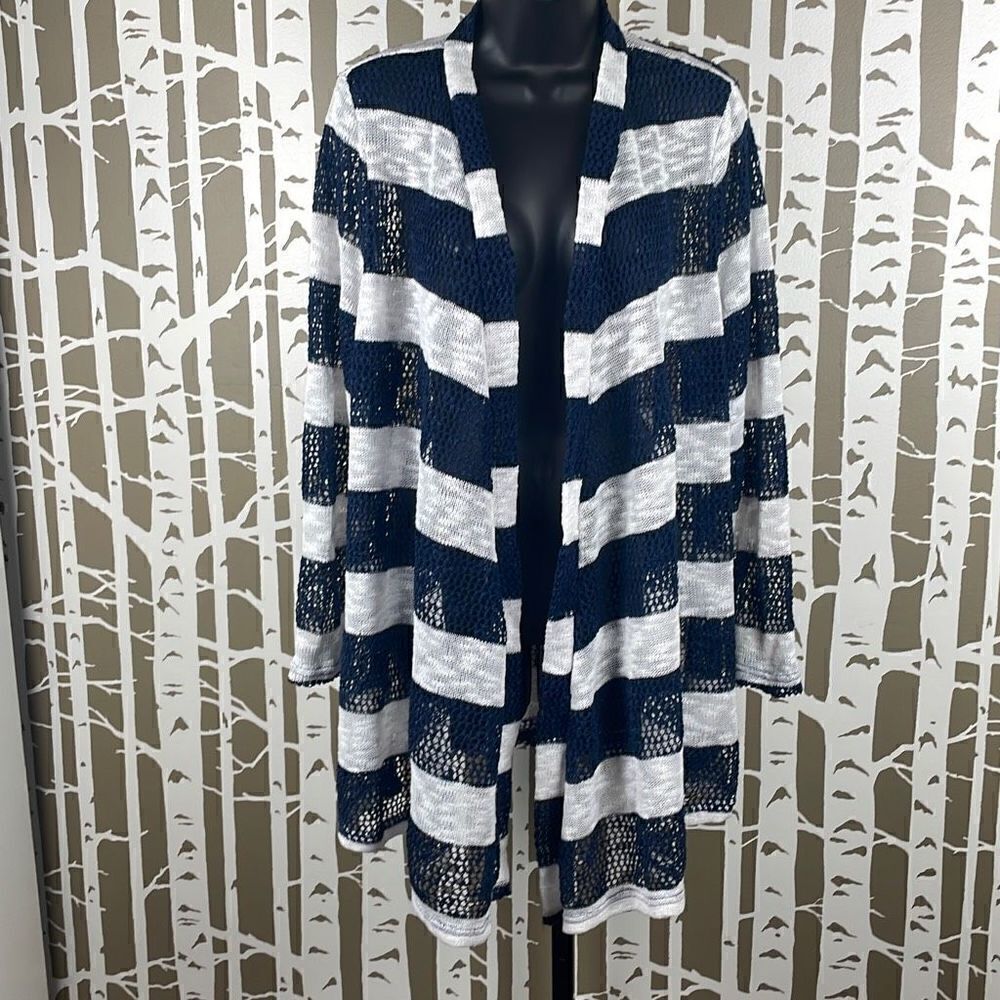 Longline Open Front Loose Knit Striped Cardigan Sweater XXL